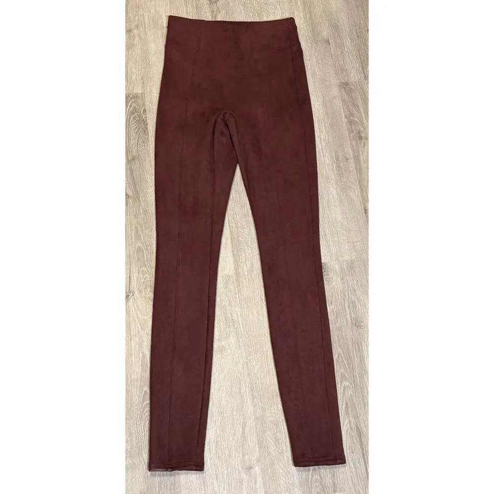 SPANX FAUX SUEDE Womens Sz‎ XS Maroon Pull On Stretch Leggings